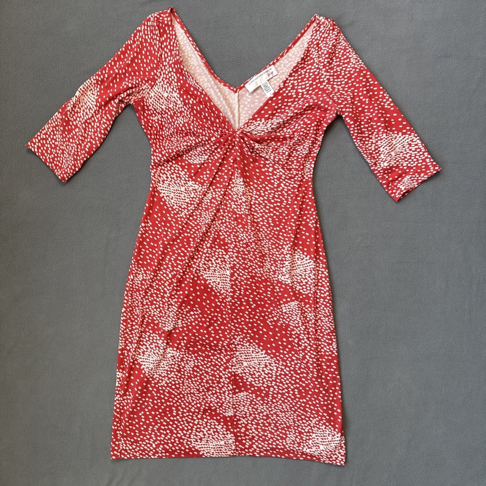 Diane von Furstenberg Vintage Dress Womens 6 Silk Sheath Stretch 3/4 Sleeve